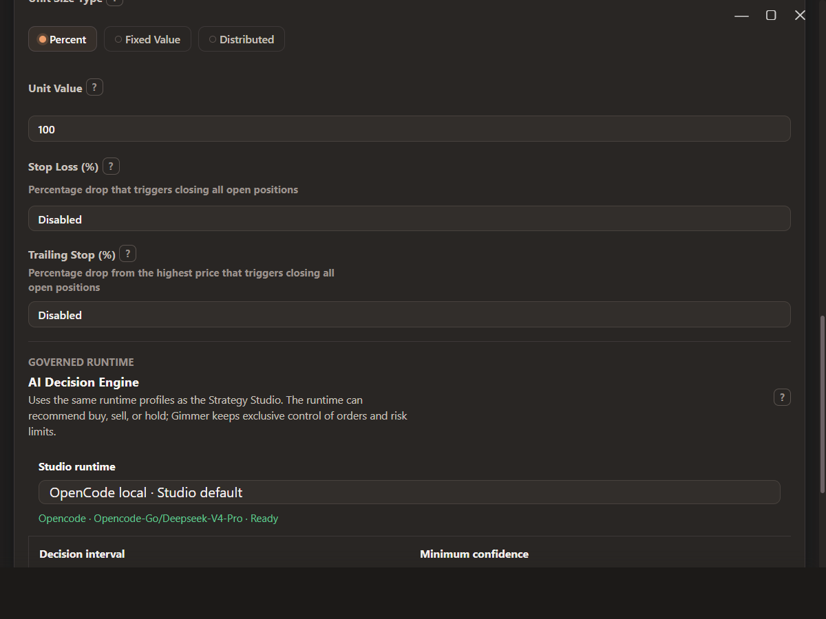 AI Decision builder showing runtime, confidence, evidence, and policy settings